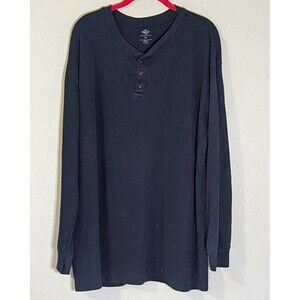 Russell Athletic Men’s 2X Long Sleeve Waffle Knit Henley Shirt Black Thermal Top